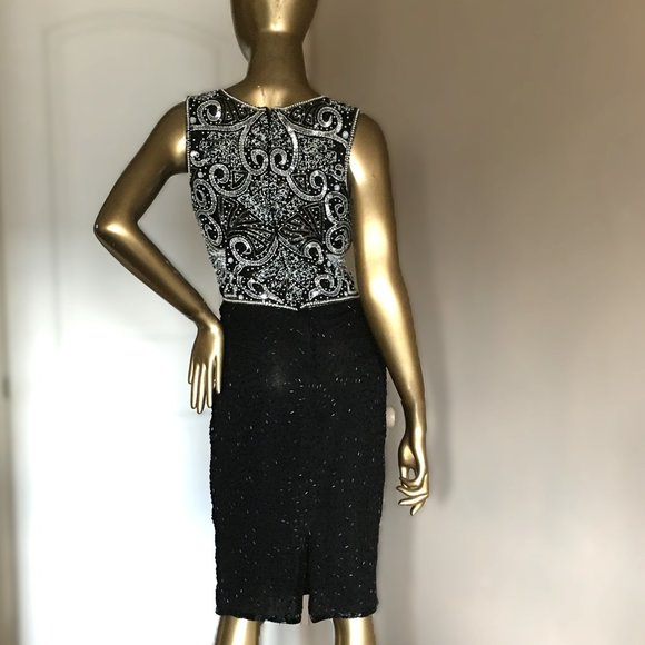 Vintage LAURENCE KAZAR Sleeveless Silk Beaded, Sequined, Embellished Dress - Picture 7 of 15